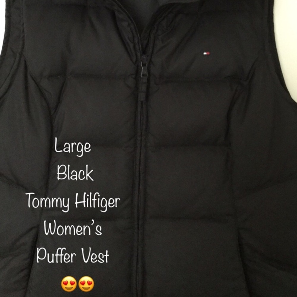 Black Tommy Hilfiger Puffer Vest. L Worn once. EUC - Picture 3 of 8